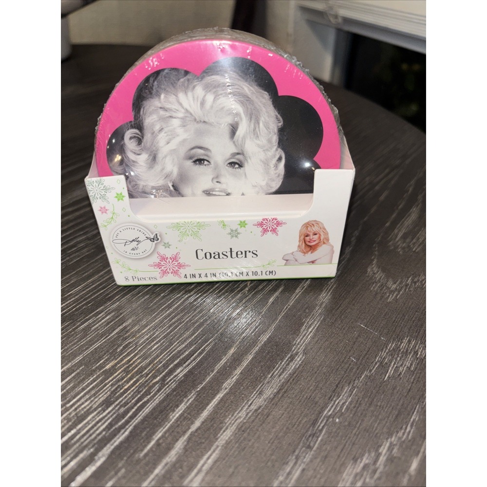 Dolly Parton Christmas Cheer Round Paper Coasters 4in 8 Count Party Favors (NEW)